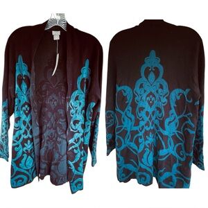 NWT Chicos Cardigan Sweater Size US Large Black & Turquoise Blue Retail $129